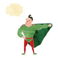funny cartoon superhero with thought bubble N10