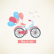 Bike with balloon Vintage greeting card