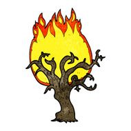 cartoon winter tree on fire N2