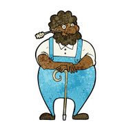 cartoon farmer leaning on walking stick N7