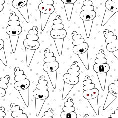 Seamless monochrome pattern different ice cream doodle emotion