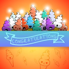 Colored background with doodle ice cream and different emotions N2