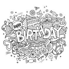 Birthday hand lettering and doodles elements background N5