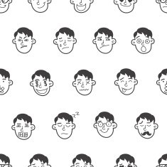 Vector cute doodle boy heads seamless pattern Emoticons background