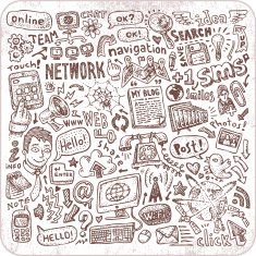 Hand drawn social media doodle set