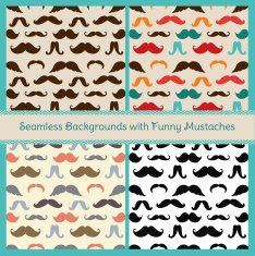 Hipster Mustaches Vector Seamless Patterns