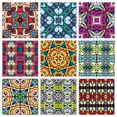 Set of seamless geometric patterns design elements collection vector colorful