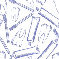 Sketch tooth paste brush and teeth vector pattern