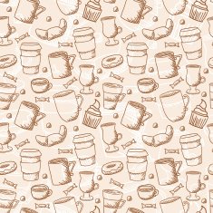 Vector seamless sketchy doodle style coffee cups and mugs backgr