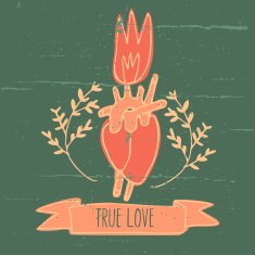 True love card with heart and fire N2