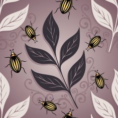 Seamless Ornate Floral Pattern with Beetles