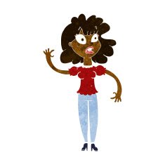 cartoon worried woman waving N10
