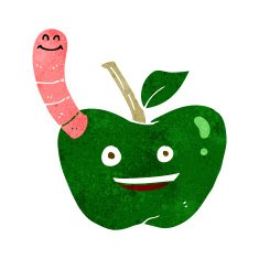 Cartoon Apple With Worm N39