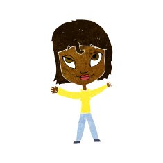 cartoon happy woman waving arms N5