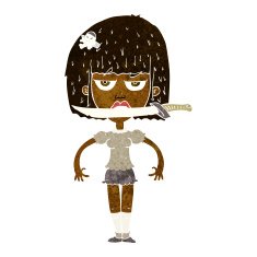 cartoon woman with knife between teeth N20