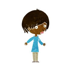 cartoon woman shrugging shoulders N238