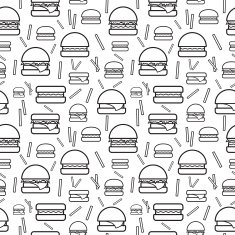 Seamless monochrome pattern burgers and fries