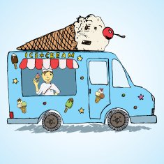 Hand drawn sketch Ice Cream Truck with seller N2