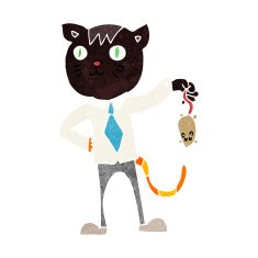 cartoon business cat with dead mouse N6