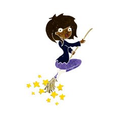 cartoon witch riding broomstick N10