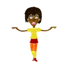 cartoon woman shrugging shoulders N247