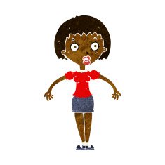 cartoon confused woman shrugging shoulders N5