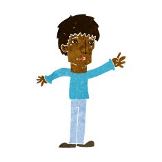 cartoon worried man reaching out N10