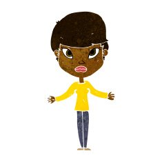 cartoon woman shrugging shoulders N250