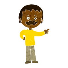 cartoon man with mustache pointing N16
