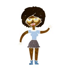 cartoon waving woman wearing spectacles N6
