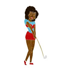 Cartoon Woman Playing Golf N13