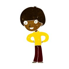 cartoon happy boy with hands on hips N5