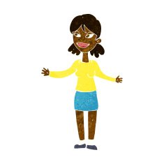 cartoon happy woman shrugging shoulders N8