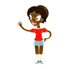 cartoon waving woman N76