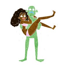 cartoon swamp monster carrying woman in bikini N6