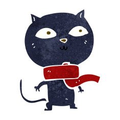 cartoon black cat wearing scarf N2