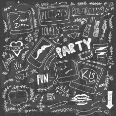 Set of hand drawn polaroid party items N2