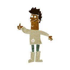 cartoon positive thinking man in rags N6