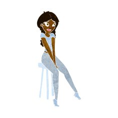 cartoon pretty girl on stool N5