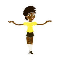 cartoon woman shrugging shoulders N265