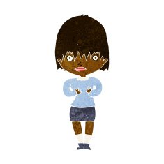 cartoon woman making Who Me? gesture N25