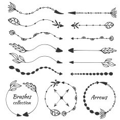 Brushes collection with arrows Round frame decorative elements