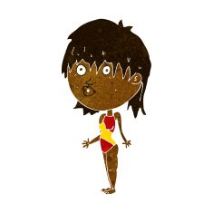 cartoon woman in swimsuit shrugging shoulders N5