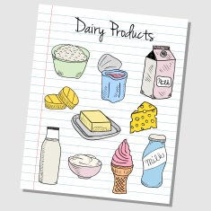 Dairy products doodles - lined paper