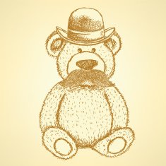 Sketch Teddy bear in hat with mustache vector background