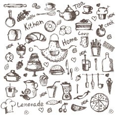 Illustration set of hand drawing kitchen and food icons Vector N2