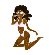 cartoon woman in underwear looking thoughtful N6