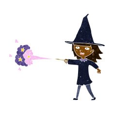 cartoon witch girl casting spell N12