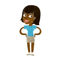 cartoon happy woman with hands on hips N10