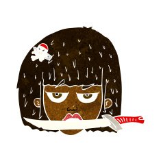 cartoon woman holding knife between teeth N6